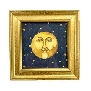 Mary Beth Zeitz Celestial Sun Moon Prints 90's Moon face Picture 6.75” Square